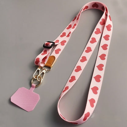 New at Buy Center: Mobile Phone Lanyard Crossbody Bag Solid Color Long Braces Detachable Multi-purpose Strap Rope Pink Background With Red Heart