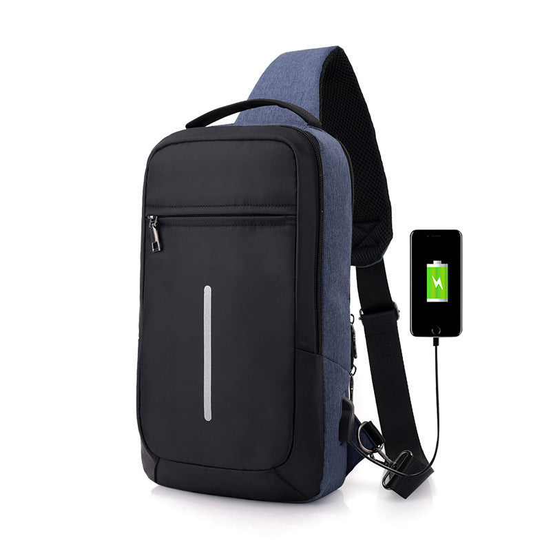 Anti-theft USB charging chest bag with you Navy Blue