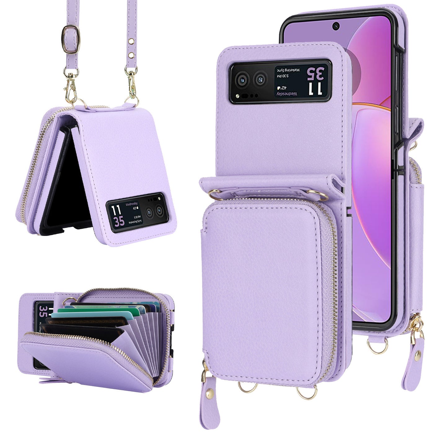 Suitable For ZFlip6 Litchi Pattern Foldable Screen Phone Case Wallet Buy Center