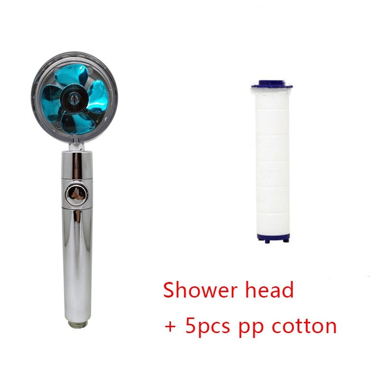 Shower Head Water Saving Flow 360 Degrees Rotating With Small Fan ABS Rain High Pressure Spray Nozzle Bathroom Accessories Blue set