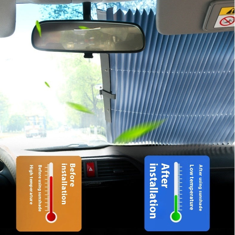 Hot New Items at Buy Center: Automatic Retractable Sunshade Sun Protection Front Windscreen Car Sunshade Windproof Summer Car Sunshade