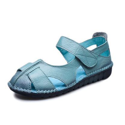 Just Arrived at Buy Center: Handmade Retro Genuine Leather Sandals Comfortable Soft Bottom Flower Cowhide Velcro