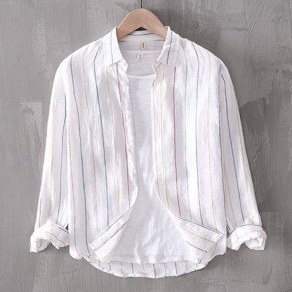 Just Arrived at Buy Center: Casual Men's Striped Long Sleeve Shirt White