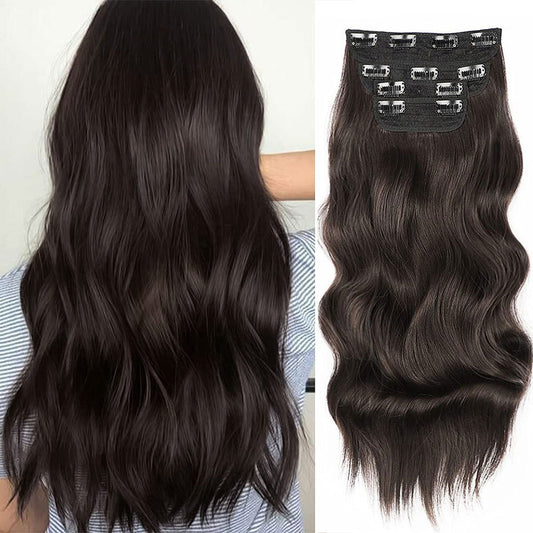 Peluca larga para mujer con ondas de agua, extensión de cabello, juego de 4 piezas