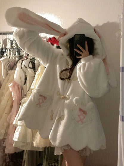 Milk Cute Rabbit Ears Cashmere Hoodie Coat Buy Center