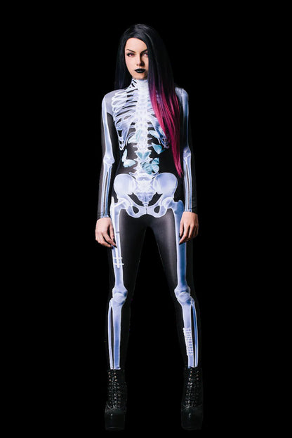 Fresh Arrivals at Buy Center: Halloween Long Sleeve Tights See-through Skeleton 3D Printed One-piece Female