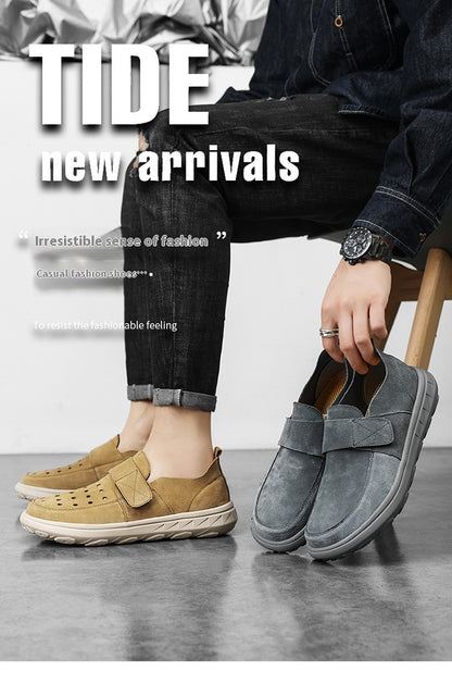 Now Available at Buy Center: Pigskin Casual Hollow Out Breathable Velcro Suede British Casual Outdoor Shoes