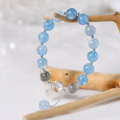 Just Arrived at Buy Center: Natural 10mm Aquamarine Ball Type Single Ring Bracelet