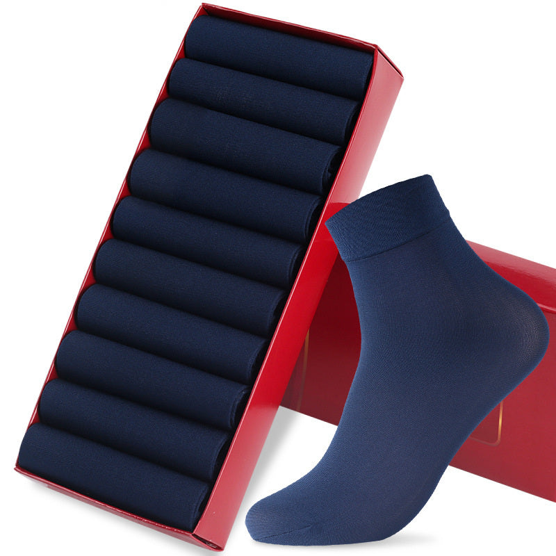 Stockings Men's Ice Silk Mid-calf Length And Breathable Business Men Socks Navy Blue Free Size