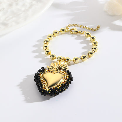 Retro Small Rice-shaped Beads Hand-woven Heart Bracelet Buy Center