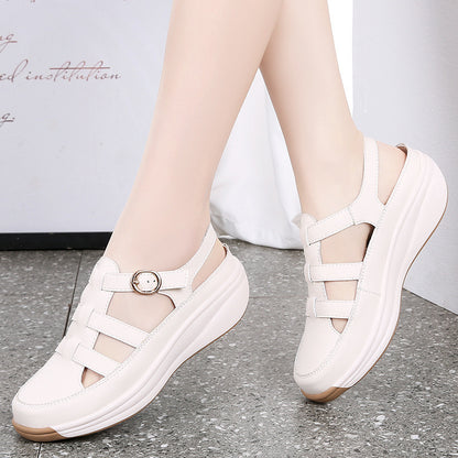 Buy Center Special-Plus Size Closed Toe Height Increasing White Shoes Thin Sandals Casual Fashion Beige