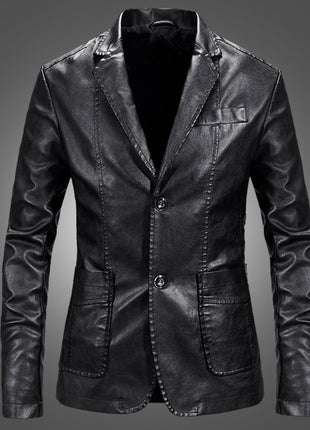 Slim Handsome Spring Leather Jacket Small Suit Men