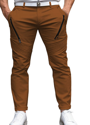 Men's Fashion Street Daily Solid Color Zipper Pleated Slim Fit Stretch Pencil Skinny Pants