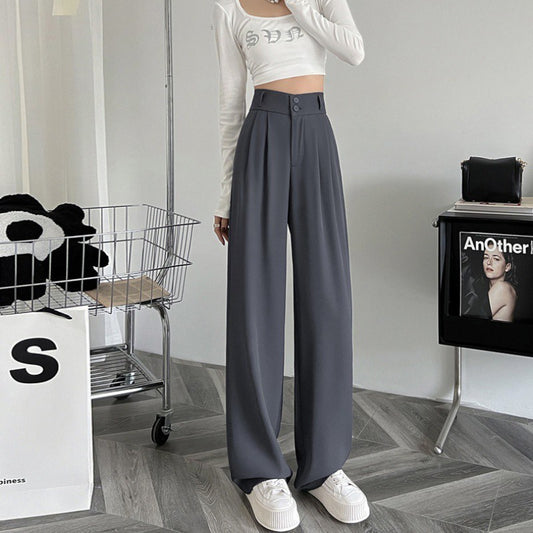 Buy Center Special-Ice Silk Wide-leg Pants Women's High Waist Drooping Suit Pants Gray Regular Style