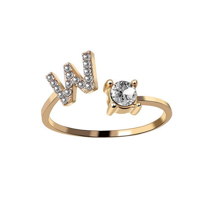 New Design Adjustable 26 Initial Letter Ring Fashion Jewelry For Women Simple Elegant Jewelry Gold W