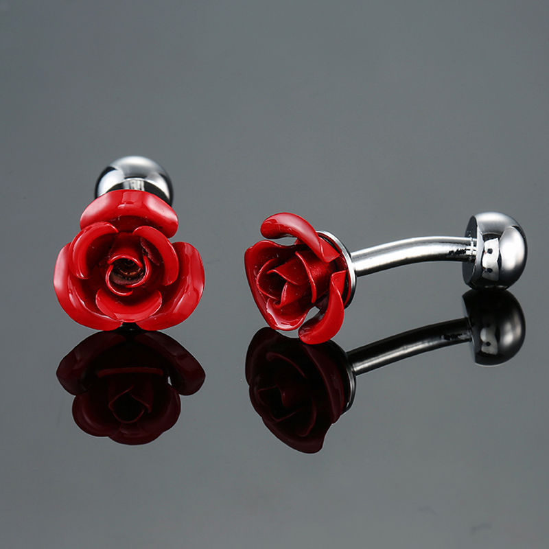 Boutons de manchette à motif d'herbe en or rose et argent