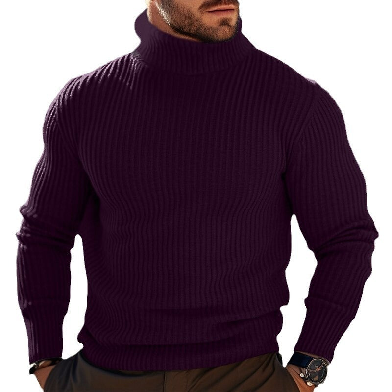 Autumn And Winter Turtleneck Solid Color Striped Sweater Men Buy Center