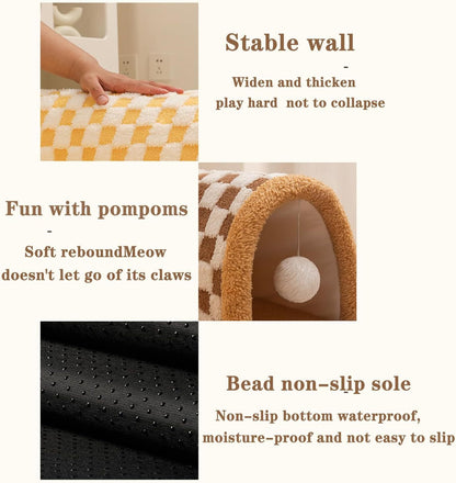 Buy Center Trend-Funny Plush Plaid Cat Tunnel Cat Bed Cat Tunnel Bed With Central Mat Plush Plaid Tunnel Cat Bed Zipper Cat Tunnel For Indoor Cats