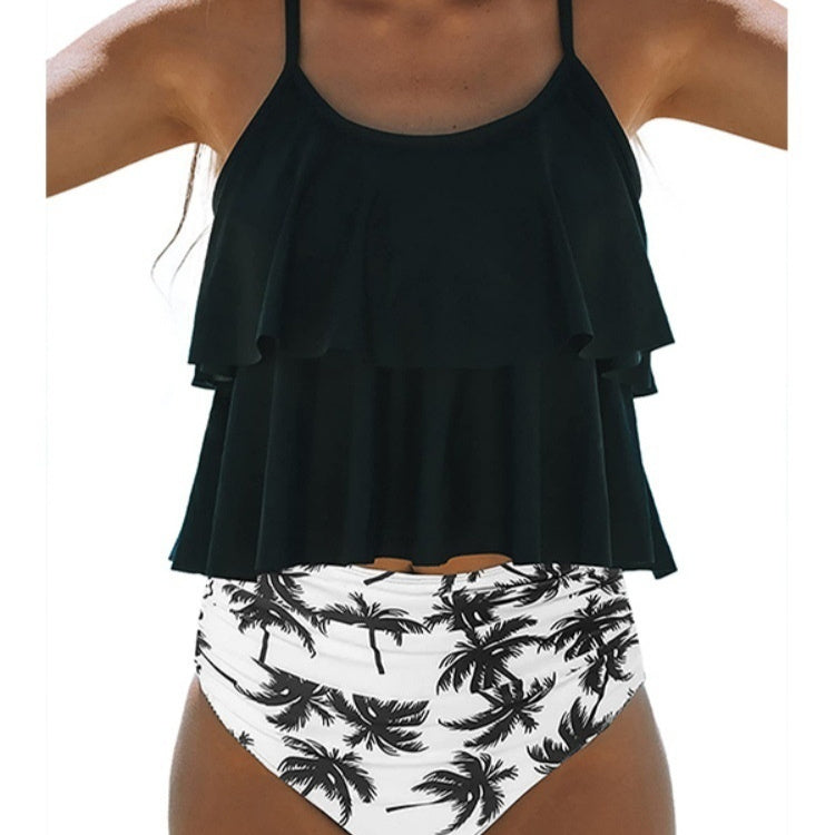 Just Arrived at Buy Center: European And American Split Bikini Swimsuit Suit Black With Coconut Tree