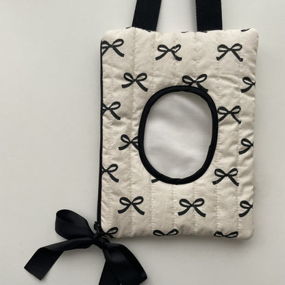 Newly Arrived at Buy Center: Ins Style Ribbon Bow Quilted Portable Storage Tissue Bag Black Bow Tissue Bag