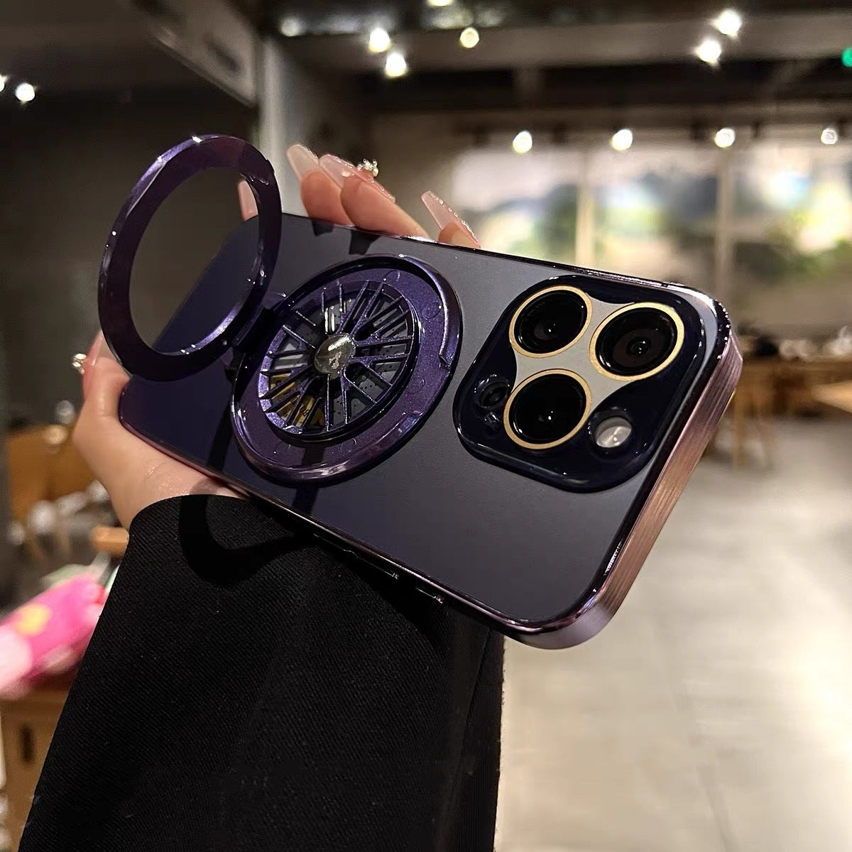 Newly Released at Buy Center: Frosted Rotating Gyro Magnetic Bracket Phone Case Dark Purple