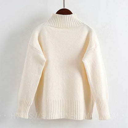 White Turtleneck Sweater Women's Pullover Beige