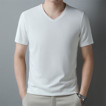 Fresh on the Scene at Buy Center: Men's Thin Casual Solid Color And V-neck Short-sleeved T-shirt White