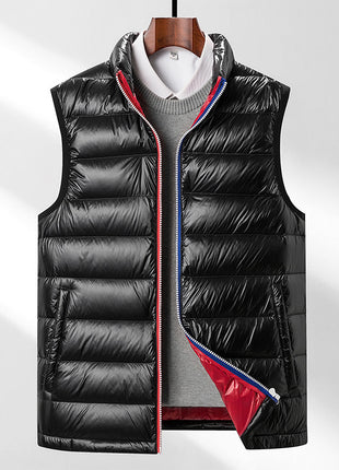 Gilet en duvet d'oie pour homme, chaud et assorti, épais et à la mode, col montant