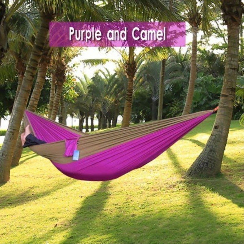 Backpacking Hammock - Portable Nylon Parachute Outdoor Double Hammock Camel + purple