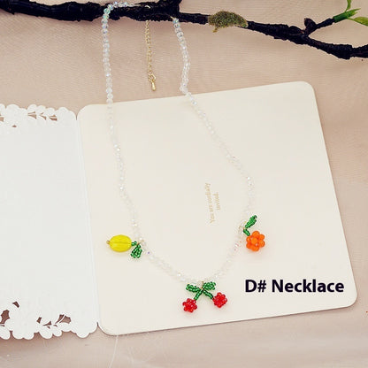 Buy Center Choice-Handmade Beaded Cherry Orange Fruit Earrings Necklace D Necklace