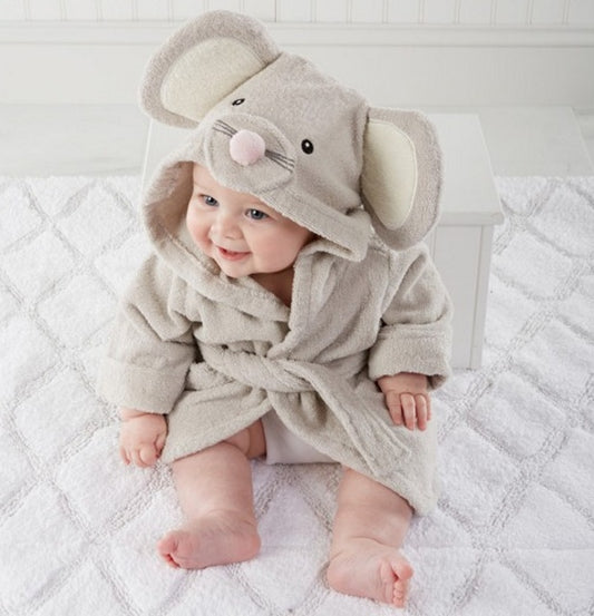 Cartoon Cute Animal Modeling Baby Bath Towels Baby Bathrobes Cotton Children's Bathrobes Baby Hooded Gray mouse