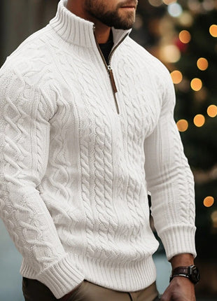 Manteau en tricot à demi-fermeture éclair pour homme, pull épais torsadé de couleur unie