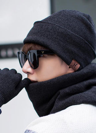 Three-piece velvet padded hat, scarf and gloves