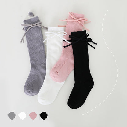 Buy Center Exclusive Offer-Girls' Bow Tube Socks Children's Monochrome Flat Mouth