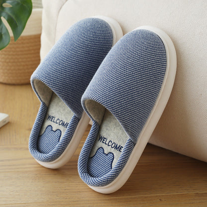 Buy Center Deal-Autumn New Linen Women's Four Seasons Home Indoor Platform Slippers Navy Blue