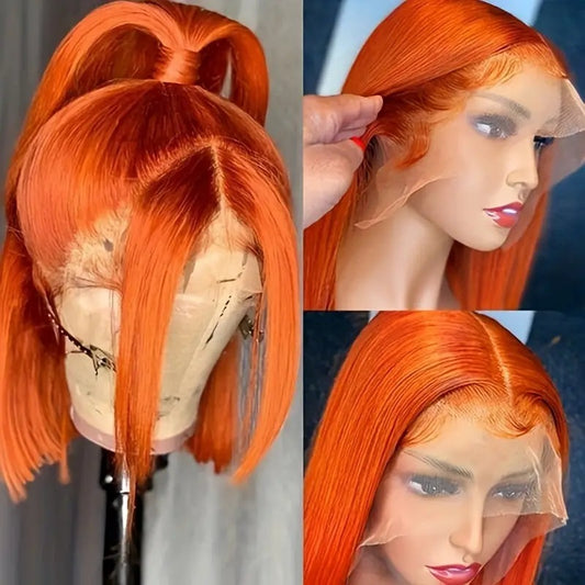 Buy Center Handpicked- Straight Ginger Orange Bob Wigs Human Hair13x4