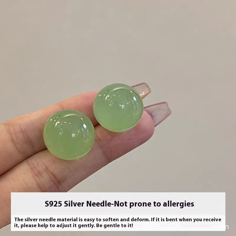 Buy Center Picks-Jelly Color Ball Stud Earrings Women's Light Luxury High-grade Temperament Jelly Green