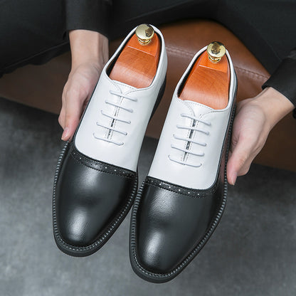 Fresh Arrivals at Buy Center: Men's Business Double Color Block Leather Shoes White And Black