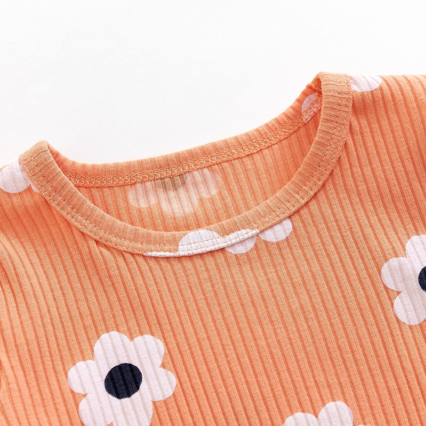 Fresh Arrivals at Buy Center: Girls' Small Sunflower Sunken Stripe Long Sleeve Round-neck Shirt Bell-bottom Pants Two-piece Set