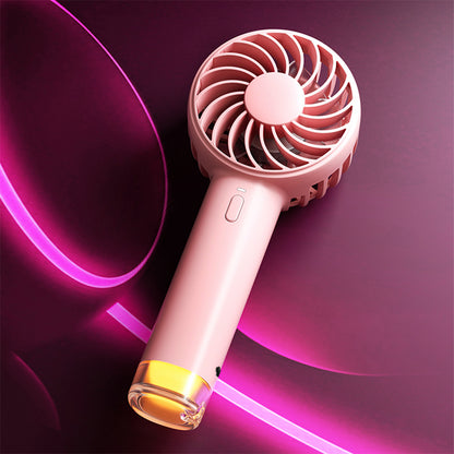 Newly Released at Buy Center: Little Bee Portable Color Cute Charging Wearing Small Lamp Handheld Electric Fan Round Handle Pink