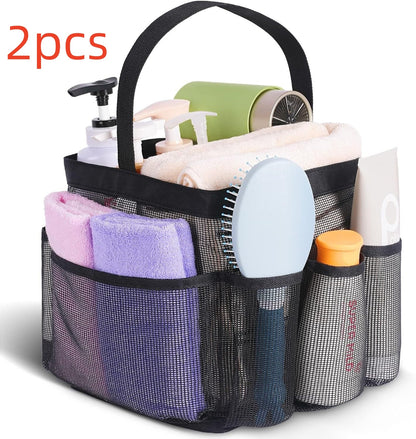 New at Buy Center: Beach Mesh Toiletry Bag Buggy Bag Handbag 8 Mesh Pockets Black 18X14X20cm 2pcs