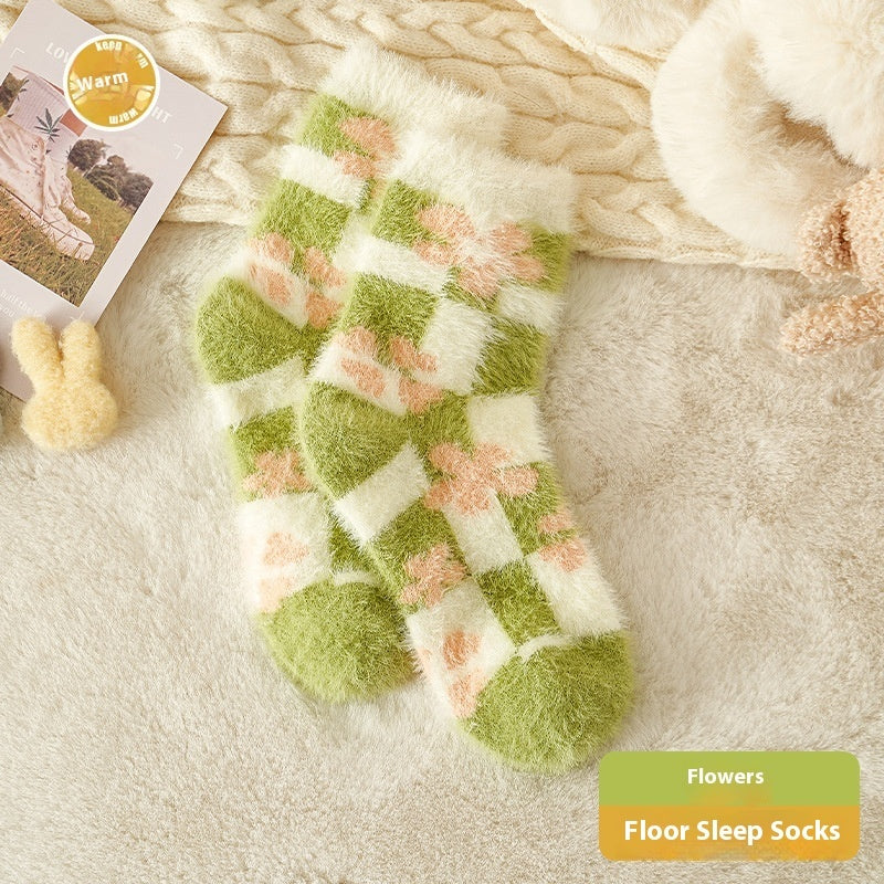 Mink Fur Socks Female Cartoon Animal Cute Warm Sleep Buy Center