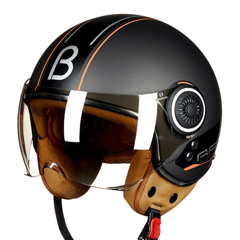 Fresh Arrivals at Buy Center: Battery Car Half Helmet Lightweight Semi-covered Retro Matte Metal Orange Crescent