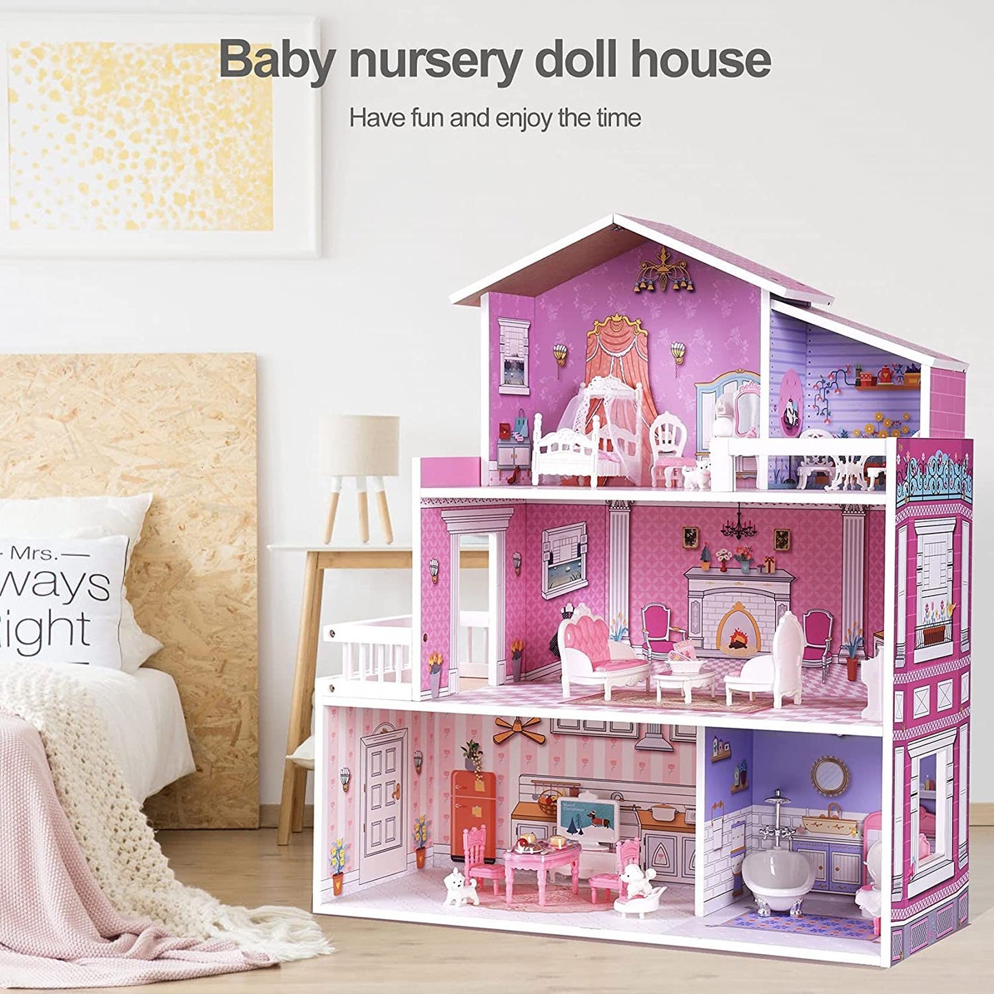 Fresh Arrivals at Buy Center: ROBOTIME 3 Levels Wooden Dollhouse Furniture Dreamhouse Girls Mansion Gift