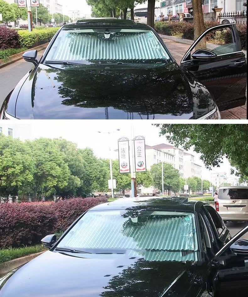 Hot New Items at Buy Center: Automatic Retractable Sunshade Sun Protection Front Windscreen Car Sunshade Windproof Summer Car Sunshade Reflective