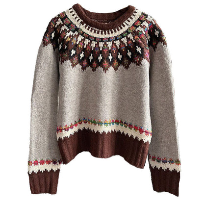 Retro Jacquard Sweater Women's Loose Casual Buy Center