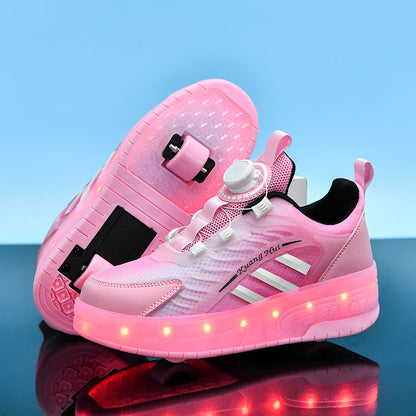 Fresh Arrivals at Buy Center: Double Wheel Heelys Children's Luminous Charging Roller Skating Deformation Skate Shoes 6295 Pink