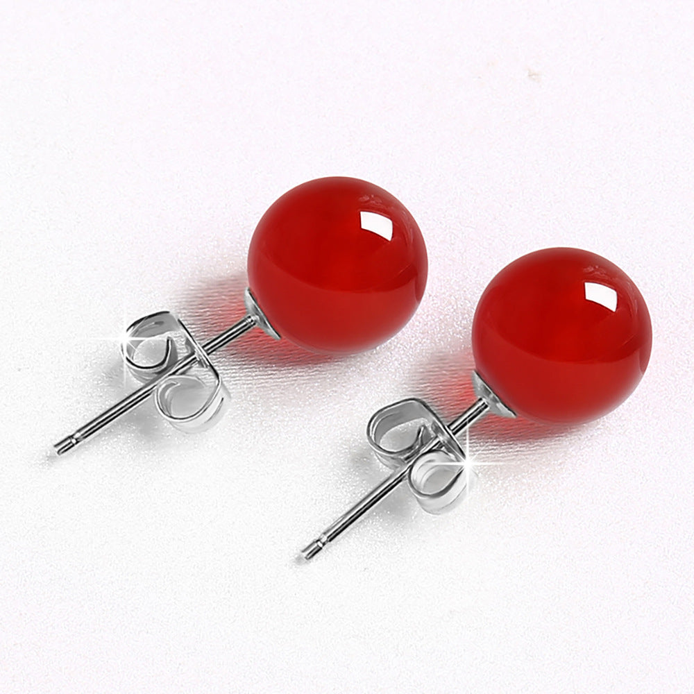 Female Minimalist Pure Silver Red Agate Earrings Buy Center