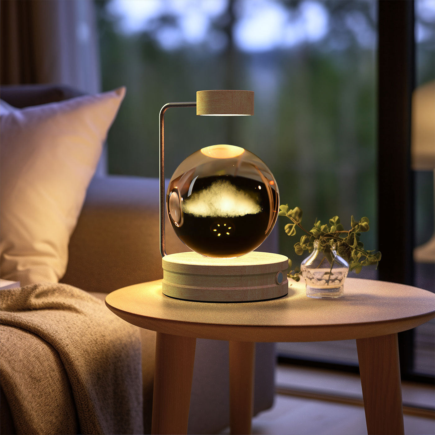 Crystal Ball Cosmic Dinosaur Indoor Night Light USB Power Warm Bedside Light Birthday Gift Night Lamp Clouds Light wood