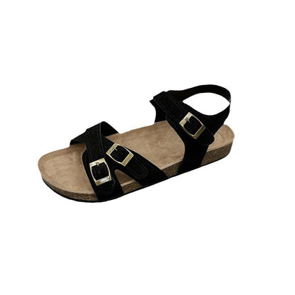 Just Arrived at Buy Center: Women's Belt Buckle Cross Strap Large Size Flat Bottom Casual Slippers